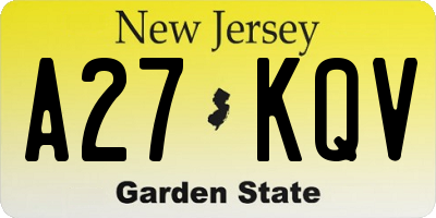 NJ license plate A27KQV
