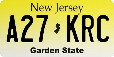 NJ license plate A27KRC