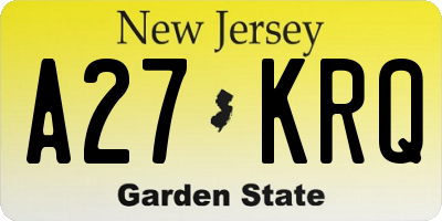NJ license plate A27KRQ