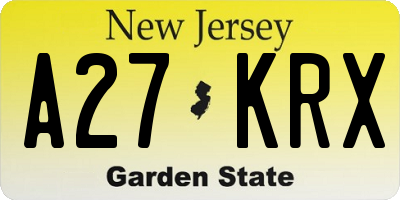 NJ license plate A27KRX