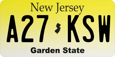 NJ license plate A27KSW