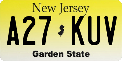 NJ license plate A27KUV