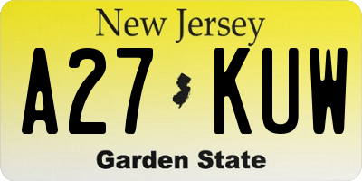 NJ license plate A27KUW