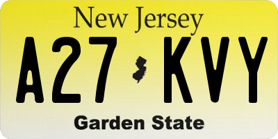 NJ license plate A27KVY