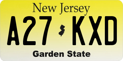 NJ license plate A27KXD