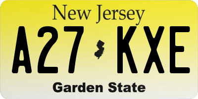 NJ license plate A27KXE