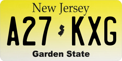 NJ license plate A27KXG