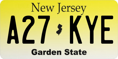 NJ license plate A27KYE
