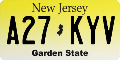 NJ license plate A27KYV