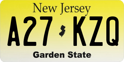 NJ license plate A27KZQ