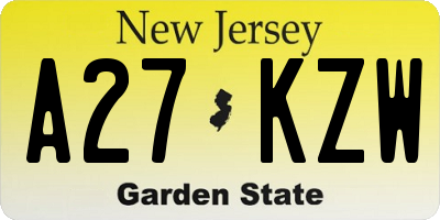 NJ license plate A27KZW