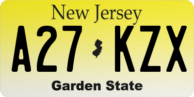 NJ license plate A27KZX