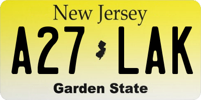NJ license plate A27LAK