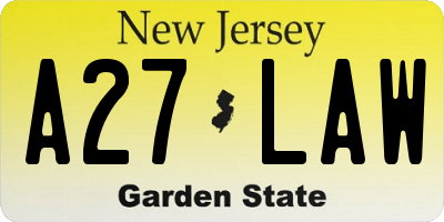 NJ license plate A27LAW