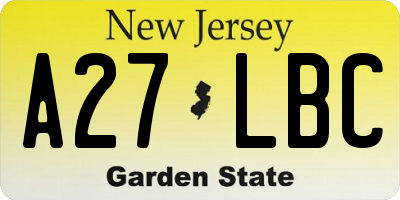 NJ license plate A27LBC