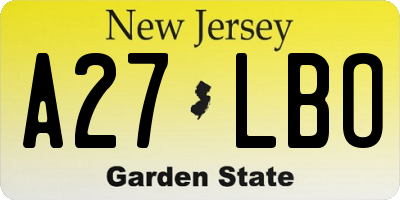 NJ license plate A27LBO