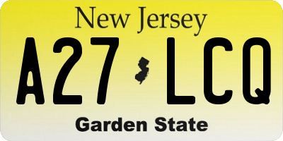 NJ license plate A27LCQ