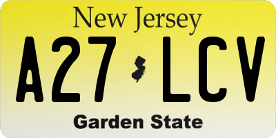 NJ license plate A27LCV