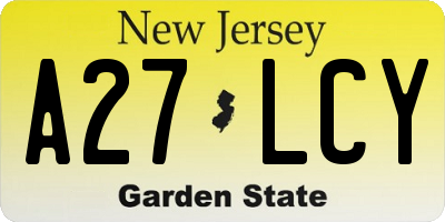NJ license plate A27LCY