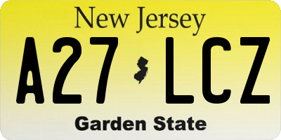NJ license plate A27LCZ
