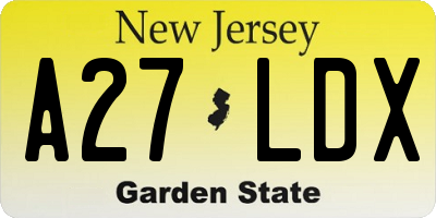 NJ license plate A27LDX