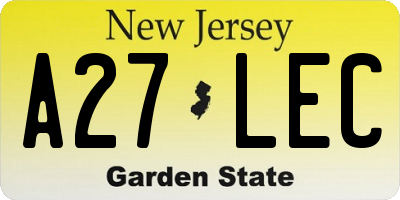NJ license plate A27LEC