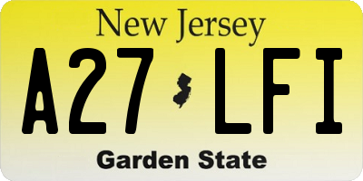 NJ license plate A27LFI