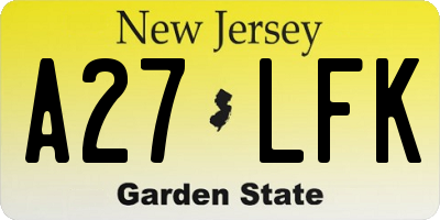 NJ license plate A27LFK