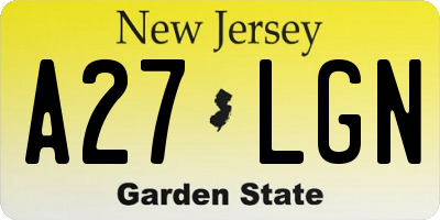 NJ license plate A27LGN