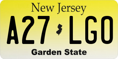 NJ license plate A27LGO