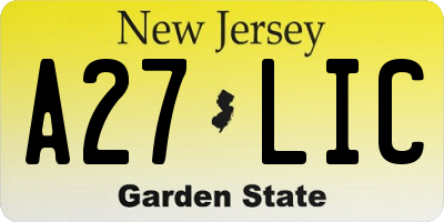 NJ license plate A27LIC