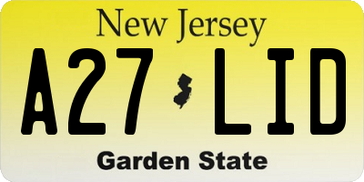 NJ license plate A27LID