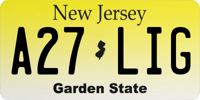 NJ license plate A27LIG