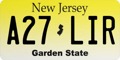 NJ license plate A27LIR