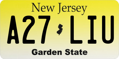 NJ license plate A27LIU