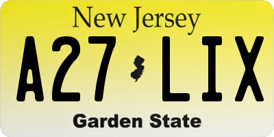 NJ license plate A27LIX