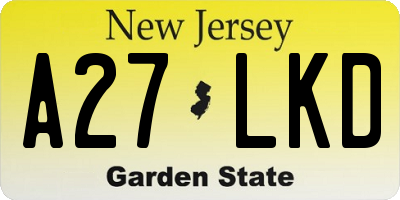 NJ license plate A27LKD
