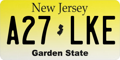 NJ license plate A27LKE