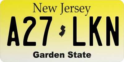 NJ license plate A27LKN