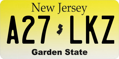 NJ license plate A27LKZ