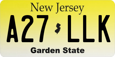 NJ license plate A27LLK
