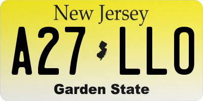 NJ license plate A27LLO