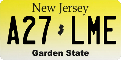 NJ license plate A27LME