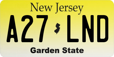 NJ license plate A27LND