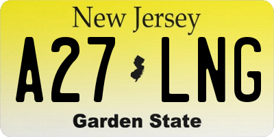 NJ license plate A27LNG