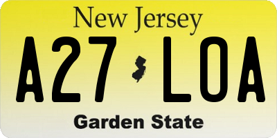 NJ license plate A27LOA