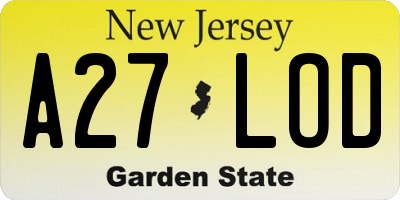 NJ license plate A27LOD