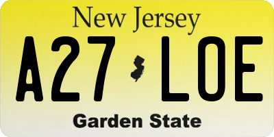 NJ license plate A27LOE