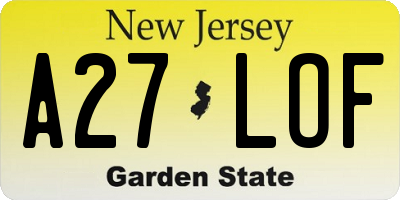 NJ license plate A27LOF