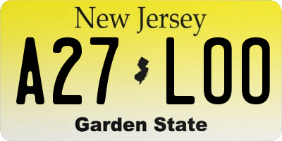 NJ license plate A27LOO